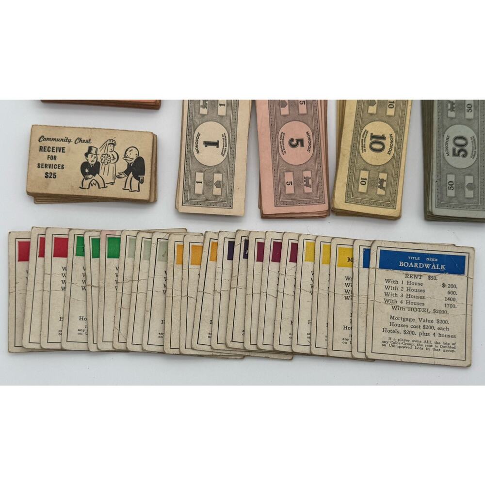 Vintage 1946-51 Parker Brothers Monopoly Game Great shape wood pieces no board - Picture 6 of 12